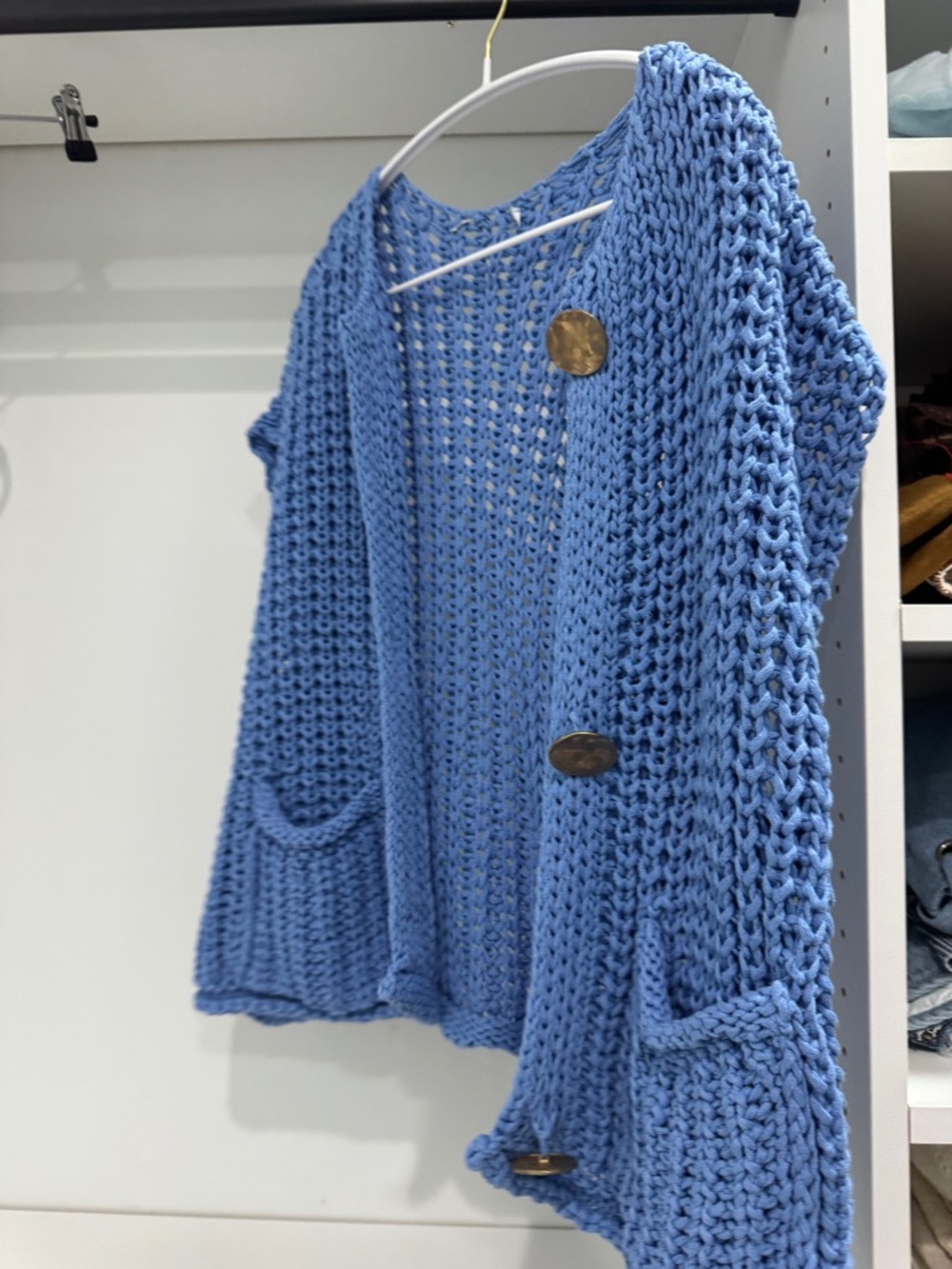 Zara Light Blue Open-Knit Button Cardigan